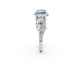 White gold Fancy Blue Princess Cut Halo Diamond Ring with Milgrain and Bezel Accents on a Split Shank Band_8