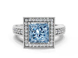 White gold Fancy Blue Princess  Cut Halo Diamond Ring with Pavé Band and Four-Prong Setting_51