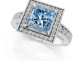 White gold Fancy Blue Princess  Cut Halo Diamond Ring with Pavé Band and Four-Prong Setting_53