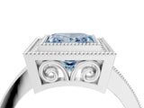 White gold Fancy Blue Princess  Cut Halo Diamond Ring with Pavé Band and Milgrain Prong Setting_60