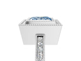 White gold Fancy Blue Princess  Cut Halo Diamond Ring with Pavé Band and Milgrain Prong Setting_60