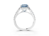 White gold Fancy Blue Princess Cut Halo Diamond Ring with Pavé Band and Three-Prong Setting_15