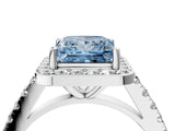 White gold Fancy Blue Princess Cut Halo Diamond Ring with Pavé Band and Three-Prong Setting_16