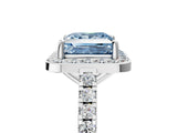White gold Fancy Blue Princess Cut Halo Diamond Ring with Pavé Band and Three-Prong Setting_17