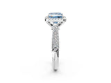 White gold Fancy Blue Princess Cut Halo Diamond Ring with Pavé Band_38