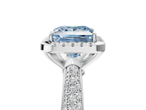 White gold Fancy Blue Princess Cut Halo Diamond Ring with Pavé Band_41