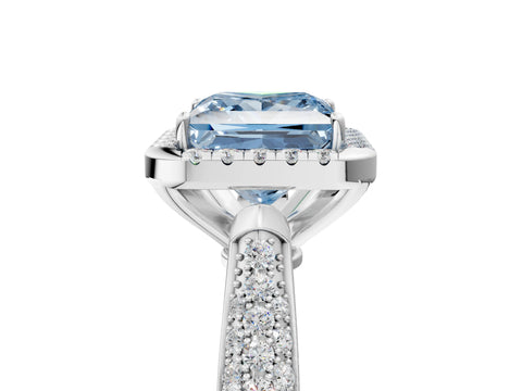 White gold Fancy Blue Princess Cut Halo Diamond Ring with Pavé Band_5