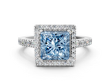 White gold Fancy Blue Princess  Cut Halo Diamond Ring with Pave Band and Four-Prong Setting_24