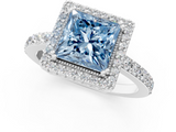 White gold Fancy Blue Princess  Cut Halo Diamond Ring with Pave Band and Four-Prong Setting_25