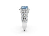 White gold Fancy Blue Princess Cut Halo Diamond Ring with Round  Split Shank and Prong Setting_127