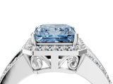 White gold Fancy Blue Princess Cut Halo Diamond Ring with Round  Split Shank and Prong Setting_129