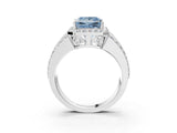 White gold Fancy Blue Princess Cut Halo Diamond Ring with Round  Split Shank and Prong Setting_129