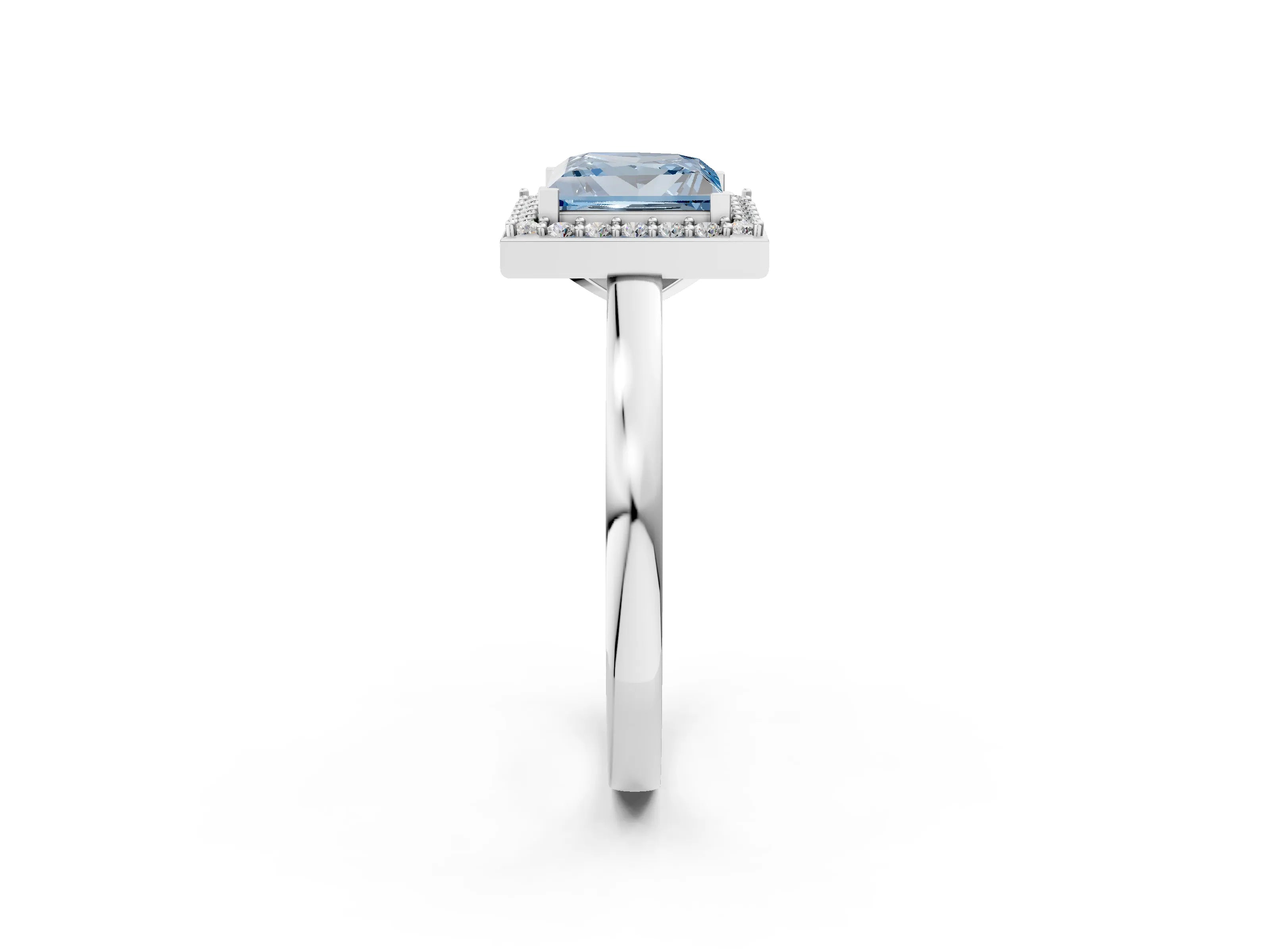 White gold Fancy Blue Princess Cut Halo Diamond Ring with Solitaire Band and Prong Setting_2