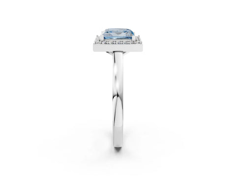 White gold Fancy Blue Princess Cut Halo Diamond Ring with Solitaire Band and Prong Setting_2