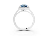 White gold Fancy Blue Princess Cut Halo Diamond Ring with Solitaire Band and Prong Setting_3