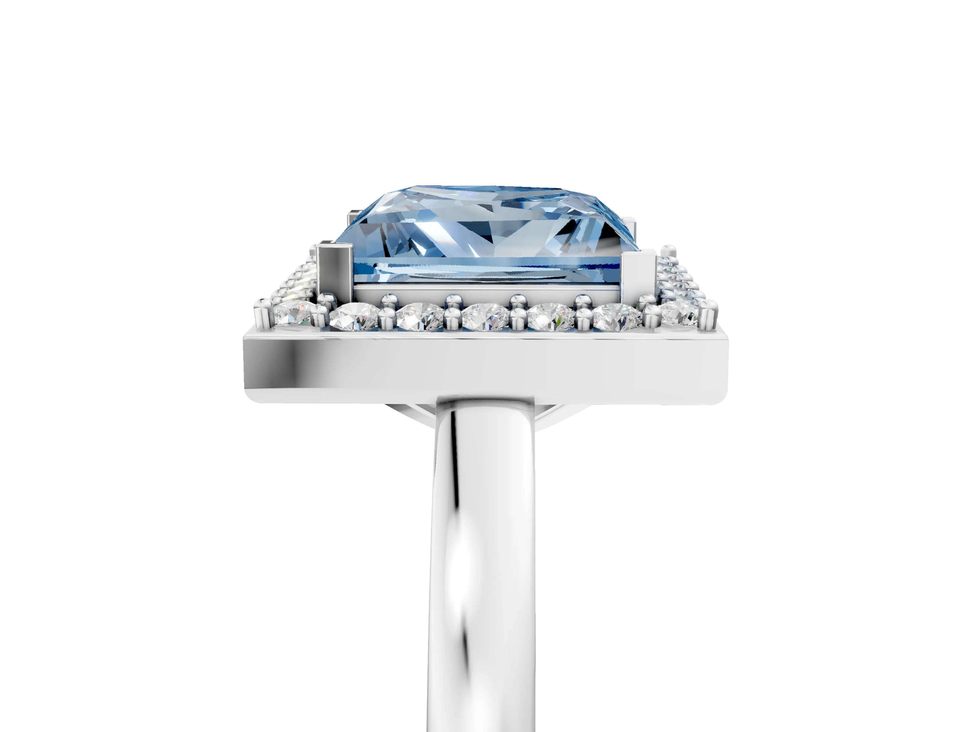 White gold Fancy Blue Princess Cut Halo Diamond Ring with Solitaire Band and Prong Setting_5