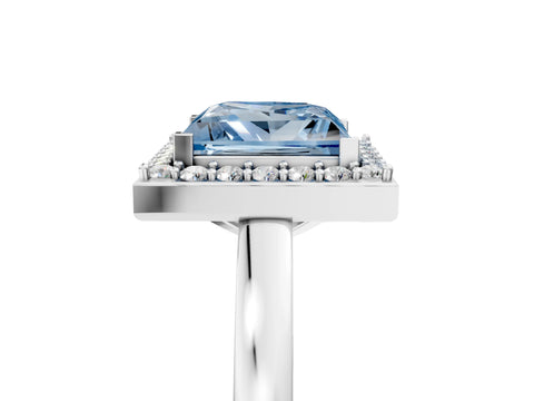 White gold Fancy Blue Princess Cut Halo Diamond Ring with Solitaire Band and Prong Setting_5