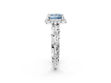 White gold Fancy Blue Princess Cut Halo Diamond Solitaire with Filigree Band and Four-Prong Setting_14
