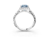 White gold Fancy Blue Princess Cut Halo Diamond Solitaire with Filigree Band and Four-Prong Setting_15