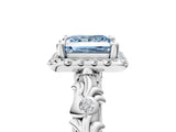 White gold Fancy Blue Princess Cut Halo Diamond Solitaire with Filigree Band and Four-Prong Setting_17