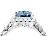 White gold Fancy Blue Princess Cut Halo Diamond Solitaire with Filigree Band and Four-Prong Setting_4