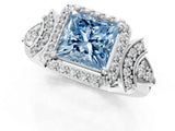 White gold Fancy Blue Princess Cut Halo Diamond Split Shank Engagement Ring with Four-Prong Setting_1