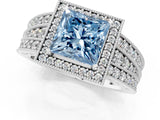 White gold Fancy Blue Princess Cut Halo Diamond Split Shank Ring with Prong Setting_1