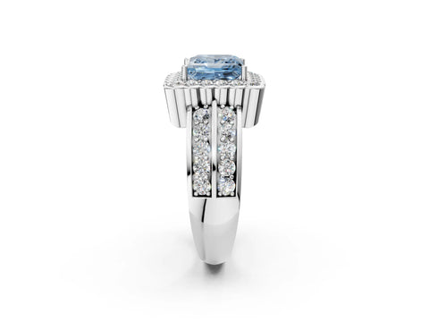 White gold Fancy Blue Princess Cut Halo Diamond Split Shank Ring with Scalloped Prong Setting_14