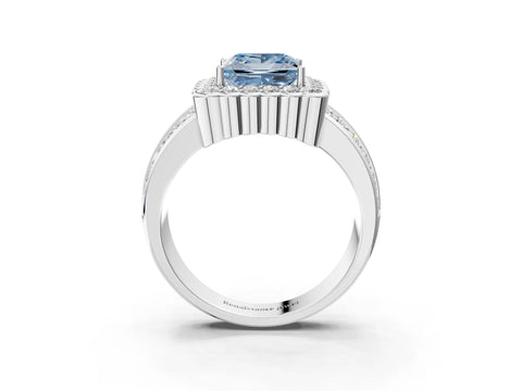 White gold Fancy Blue Princess Cut Halo Diamond Split Shank Ring with Scalloped Prong Setting_15