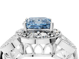 White gold Fancy Blue Princess Cut Halo Milgrain Diamond Engagement Ring with Leaf Band and Four-Prong Setting_4