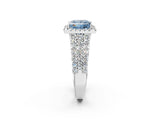 White gold Fancy Blue Princess Cut Halo Pavé Diamond Engagement Ring with Split Shank and Four-Prong Setting_5