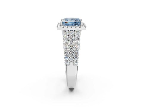 White gold Fancy Blue Princess Cut Halo Pavé Diamond Engagement Ring with Split Shank and Four-Prong Setting_5
