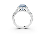 White gold Fancy Blue Princess Cut Halo Pavé Diamond Engagement Ring with Split Shank and Four-Prong Setting_6