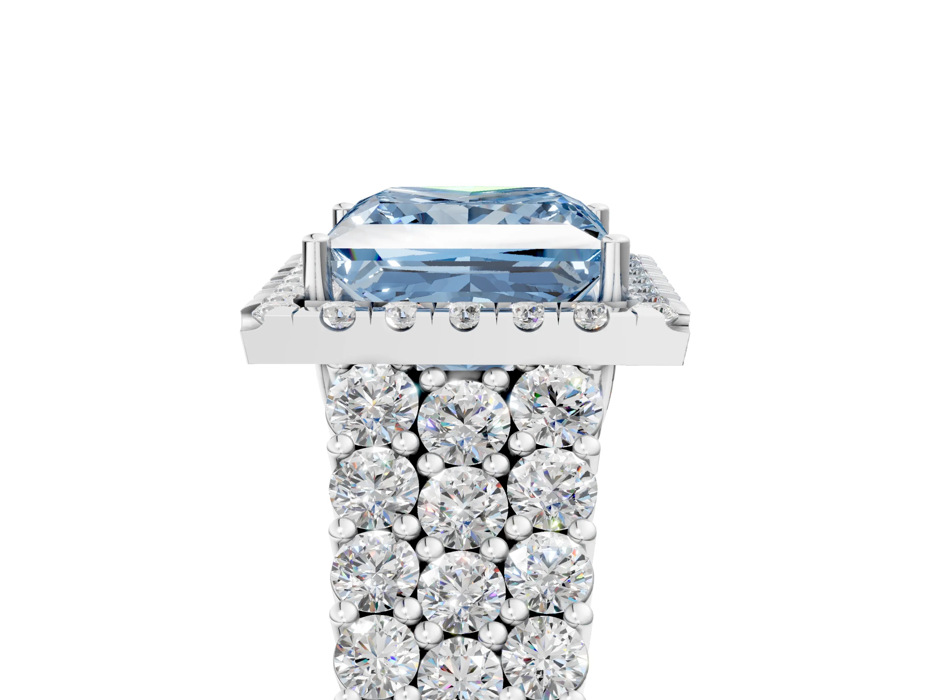 White gold Fancy Blue Princess Cut Halo Pavé Diamond Engagement Ring with Split Shank and Four-Prong Setting_8