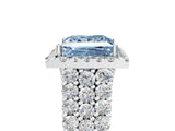 White gold Fancy Blue Princess Cut Halo Pavé Diamond Engagement Ring with Split Shank and Four-Prong Setting_8