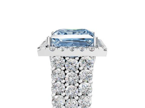 White gold Fancy Blue Princess Cut Halo Pavé Diamond Engagement Ring with Split Shank and Four-Prong Setting_8