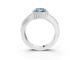 White gold Fancy Blue Princess  Cut Halo Pave Band Four-Prong Ring_52