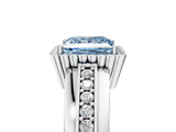 White gold Fancy Blue Princess  Cut Halo Pave Band Four-Prong Ring_54