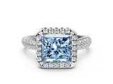 White gold Fancy Blue Princess  Cut Halo Pave Band Four-Prong Setting Ring_20