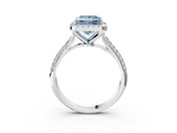 White gold Fancy Blue Princess  Cut Halo Pave Band Four-Prong Setting Ring_23