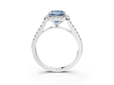 White gold Fancy Blue Princess Cut Halo Pave Diamond Engagement Ring with Four-Prong Setting_3