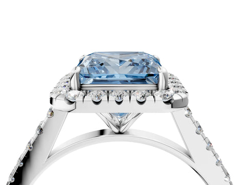 White gold Fancy Blue Princess Cut Halo Pave Diamond Engagement Ring with Four-Prong Setting_4