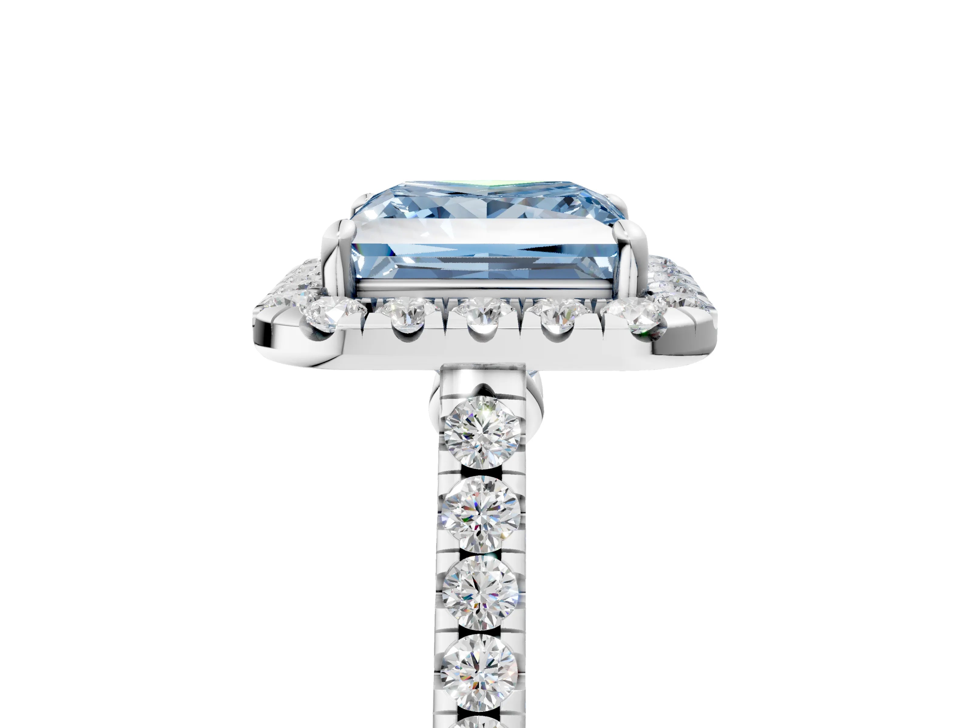 White gold Fancy Blue Princess Cut Halo Pave Diamond Engagement Ring with Four-Prong Setting_5