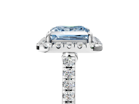 White gold Fancy Blue Princess Cut Halo Pave Diamond Engagement Ring with Four-Prong Setting_5