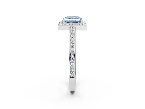 Platinum Fancy Blue Princess  Cut Halo Pave Split Shank Prong Setting Ring