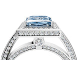 White gold Fancy Blue Princess  Cut Halo Pave Split Shank Prong Setting Ring_36