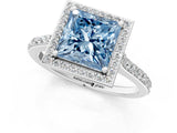 White gold Fancy Blue Princess Cut Halo Round Diamond Pavé Band with Four-Prong Setting_16