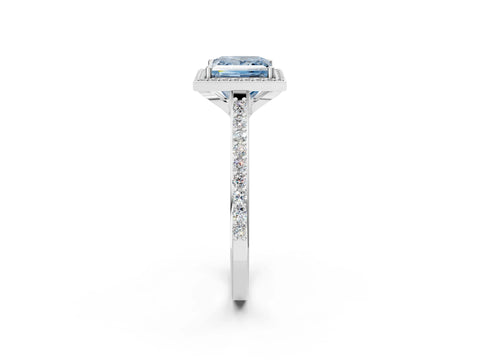 White gold Fancy Blue Princess Cut Halo Round Diamond Pavé Band with Four-Prong Setting_17
