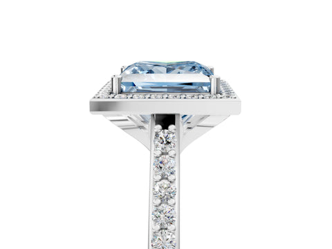 White gold Fancy Blue Princess Cut Halo Round Diamond Pavé Band with Four-Prong Setting_20