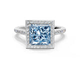 White gold Fancy Blue Princess Cut Halo Round Diamond Pavé Band with Four-Prong Setting_26